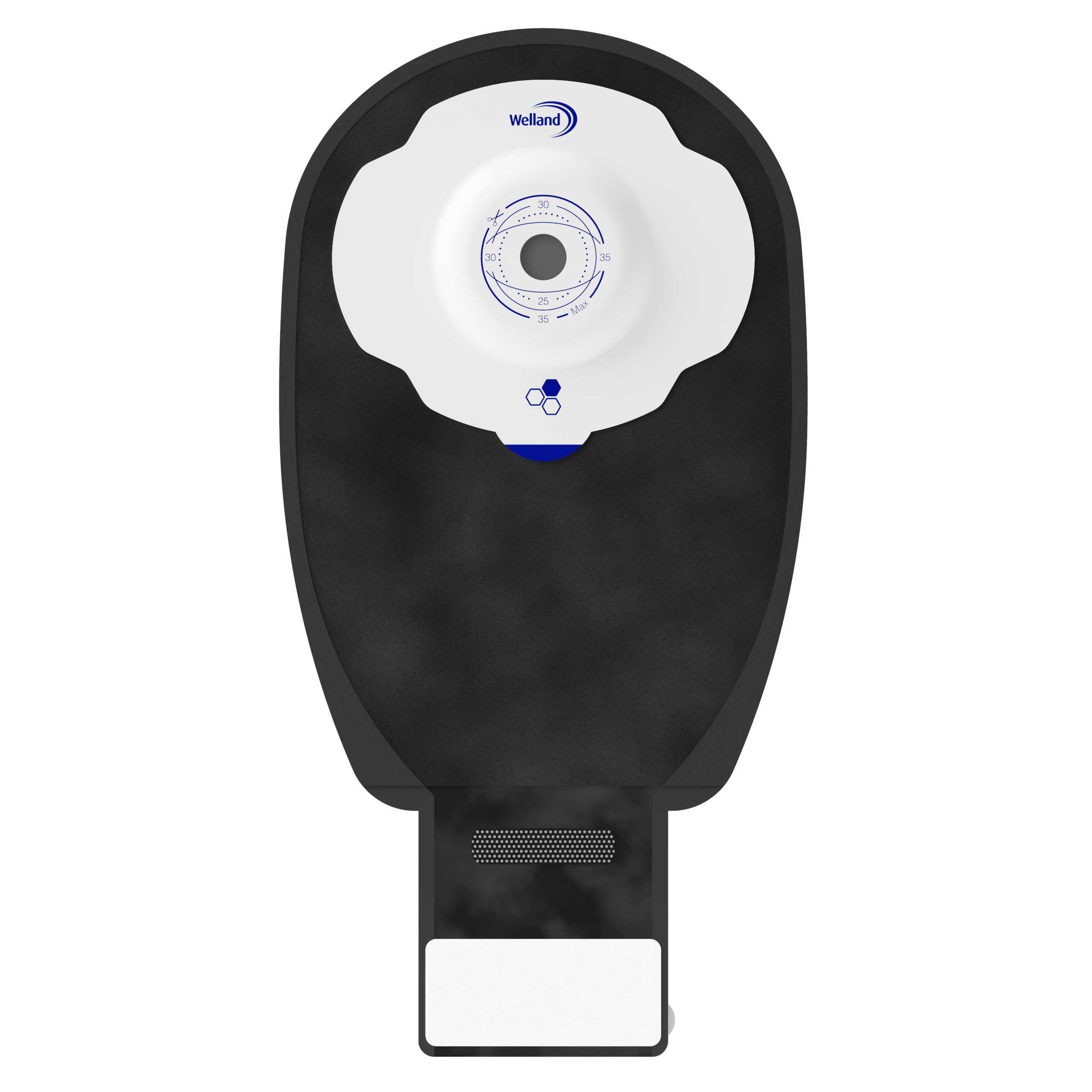 X1D1N136213 | Welland Medical, Aurum Plus, Ostomy device one-piece, drainable, black, split soft cover, maxi, soft convex, 35mm plateau, 13mm starter hole cuts to 35mm