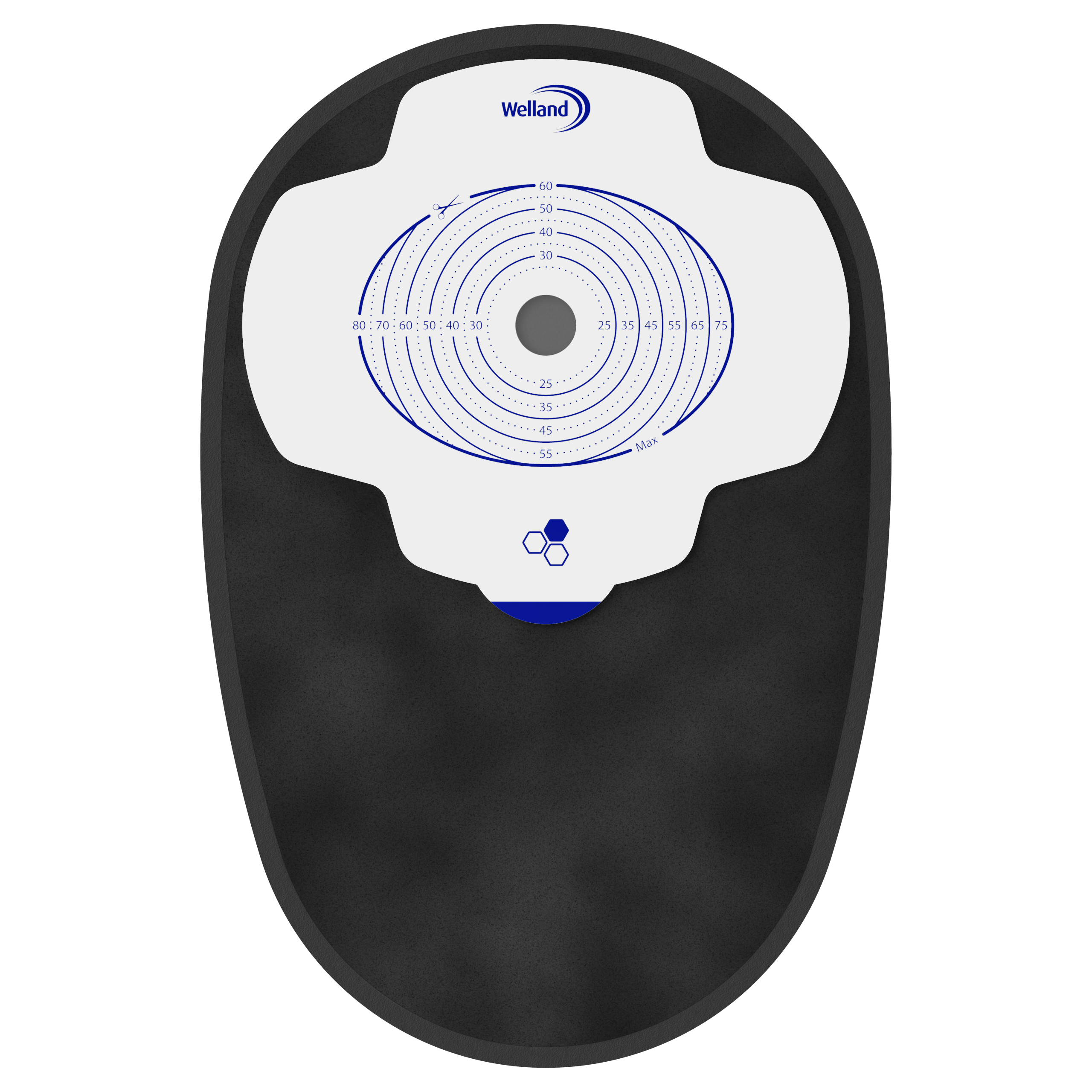 X1C1A13S | Welland Medical, Aurum Plus, One piece - Closed, maxi pouch,black, Starter hole 13mm (60mm x 80mm)