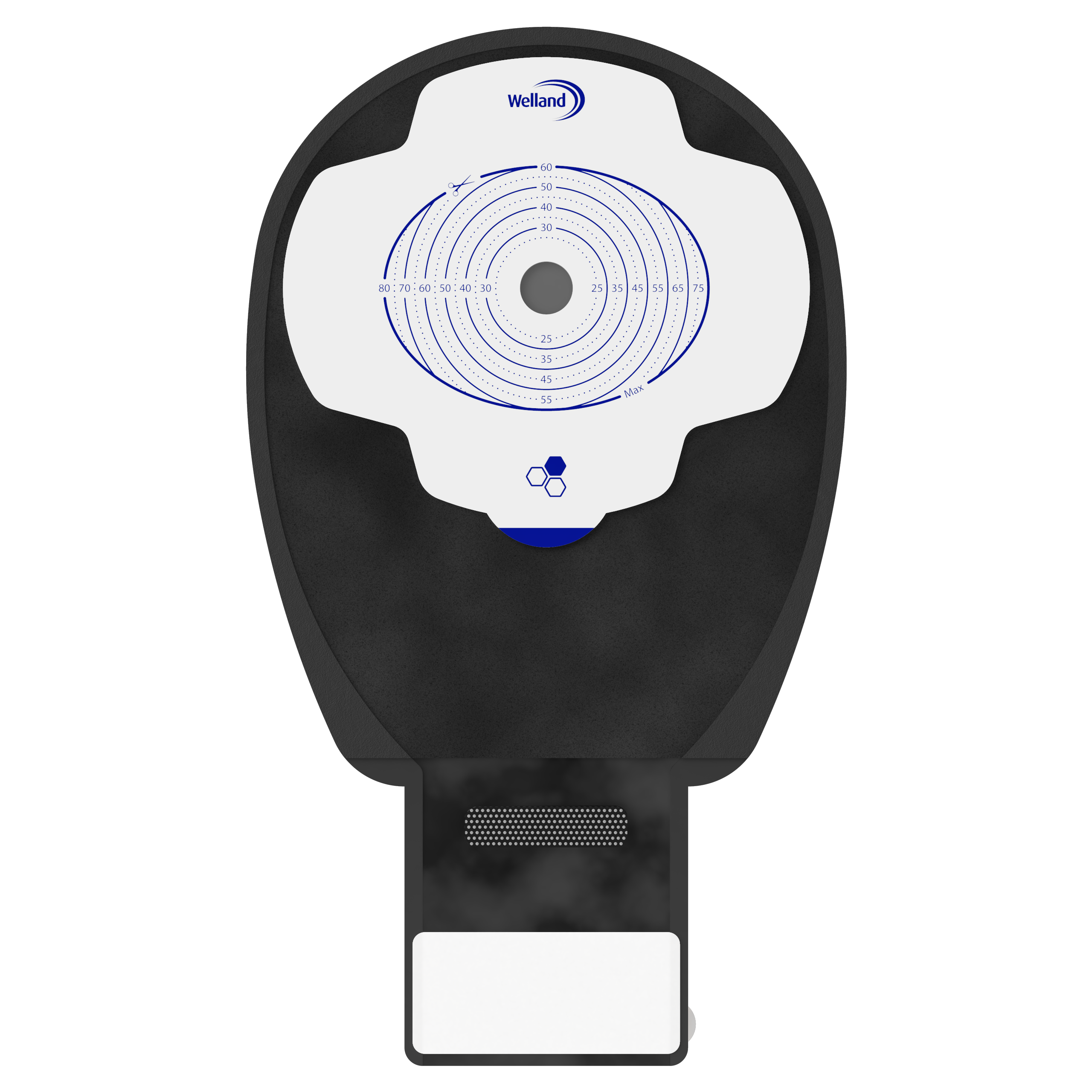 X1D1A13S | Welland Medical, Aurum Plus, One piece -Drainable, maxi pouch, black, Starter hole 13mm (60mm x 80mm)