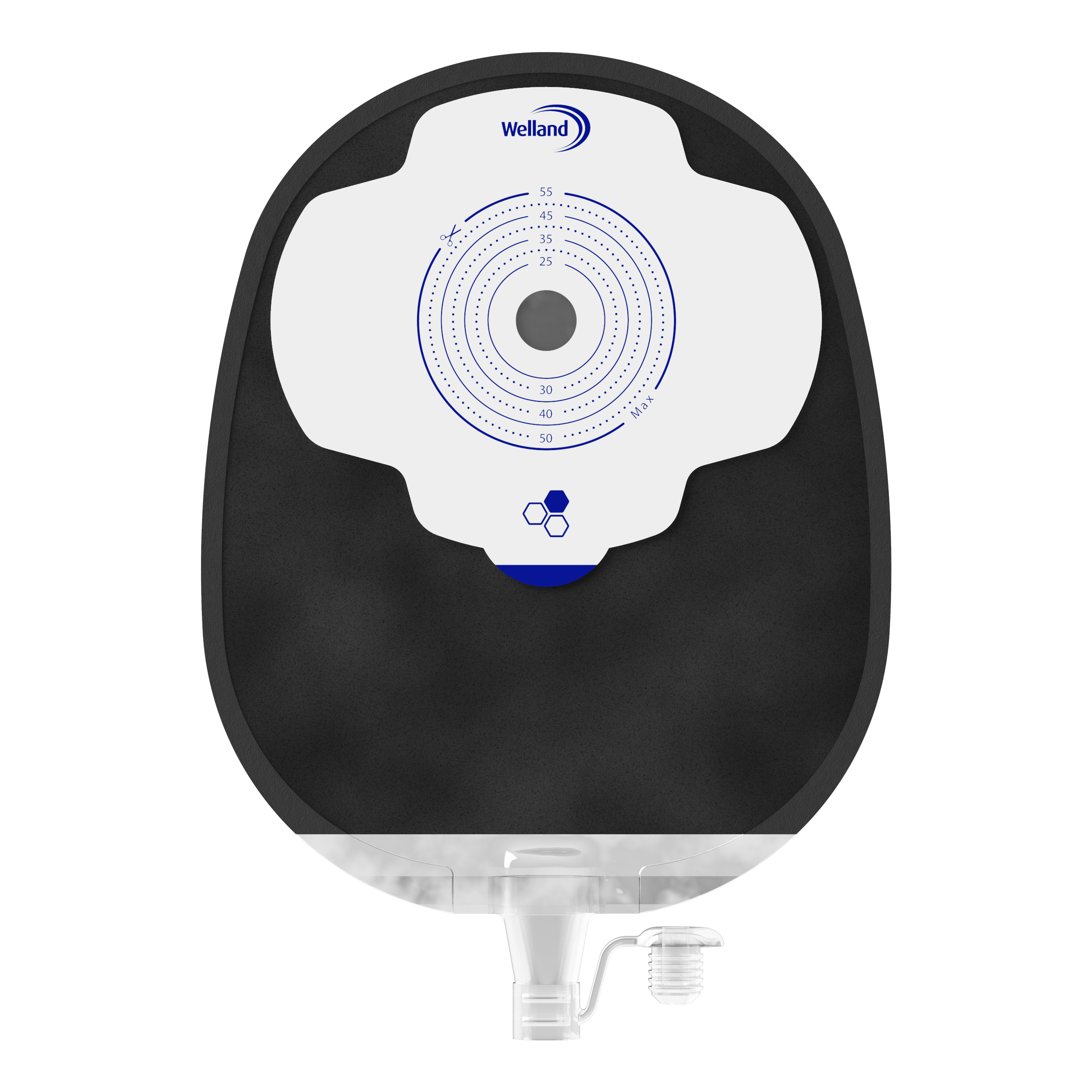 X1U1E13S | Welland Medical, Aurum Plus, One piece -Urostomy, maxi pouch, black, Starter hole 13mm - 55mm