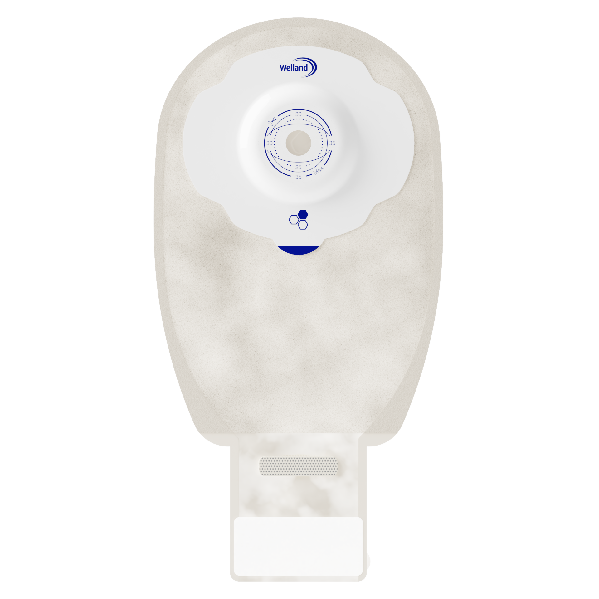 X1D1N236213 | Welland Medical, Aurum Plus, Ostomy device one-piece, drainable, sand, split soft cover, maxi, soft convex, 35mm plateau, 13mm starter hole cuts to 35mm