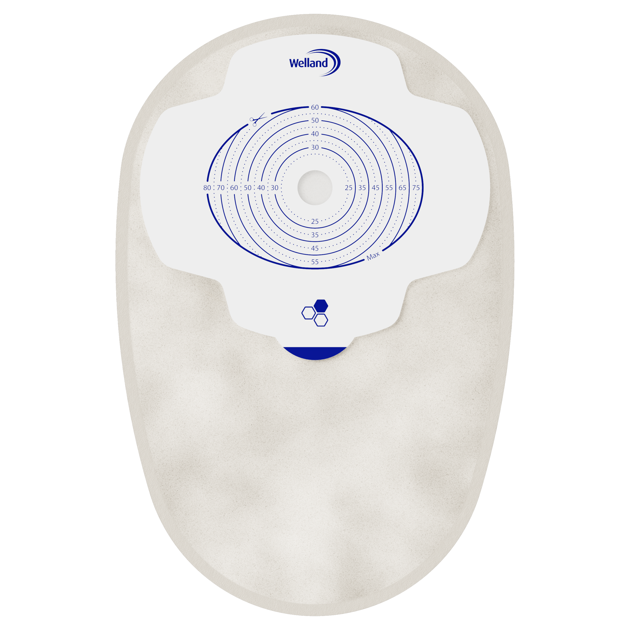 X1C1A23S | Welland Medical, Aurum Plus, One piece - Closed, maxi pouch, sand, Starter hole 13mm (60mm x 80mm)
