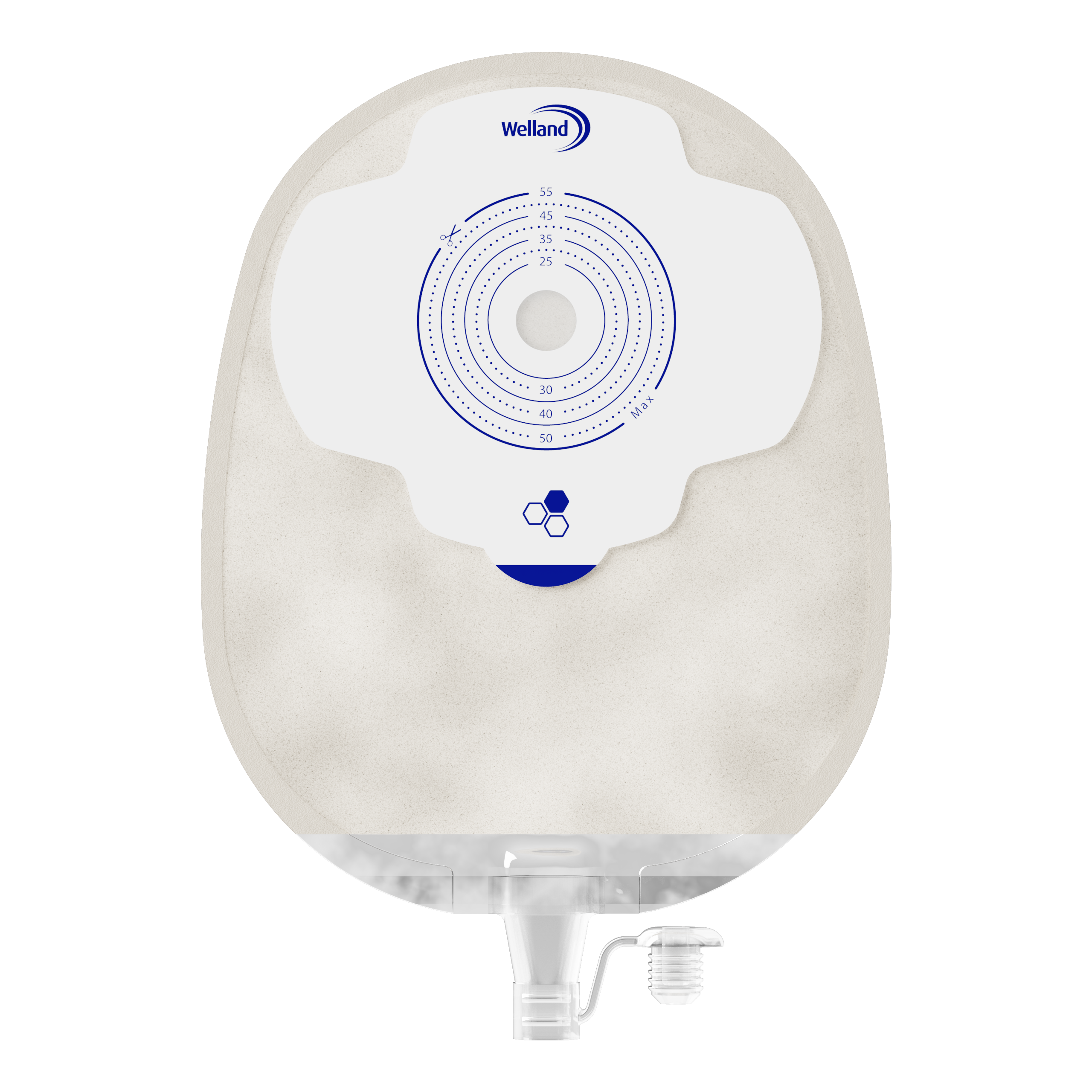 X1U1E23S | Welland Medical, Aurum Plus, One piece -Urostomy, maxi pouch, sand, Starter hole 13mm - 55mm
