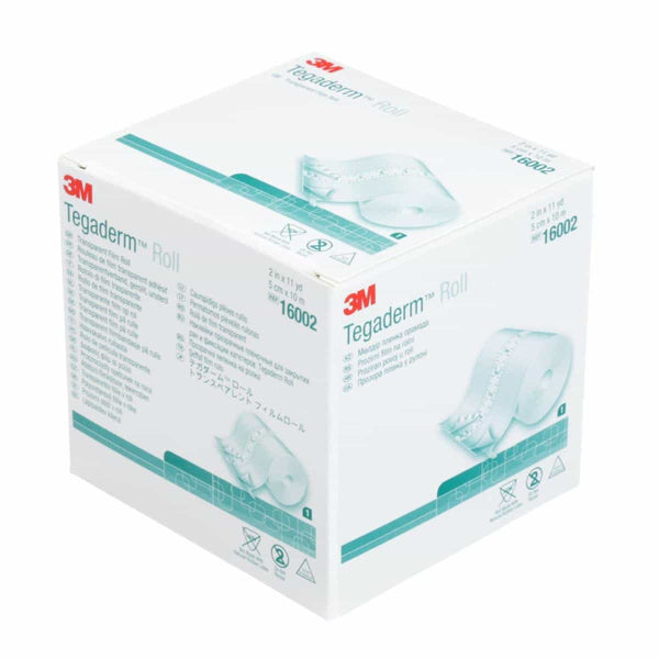 3M™ Tegaderm™ Transparent Film Roll 5cm x 10m providing a waterproof and sterile barrier, ideal for securing medical devices and dressings, available in Canada.