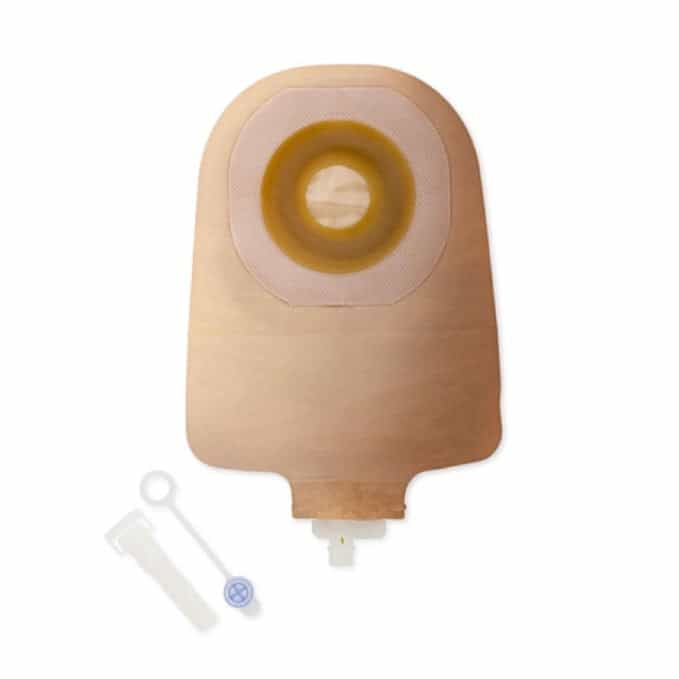 HOL 8462 Premier™ one-piece urostomy pouch with flat Flextend™ barrier and tap, offering transparent and beige options, designed for extended wear in Canada.