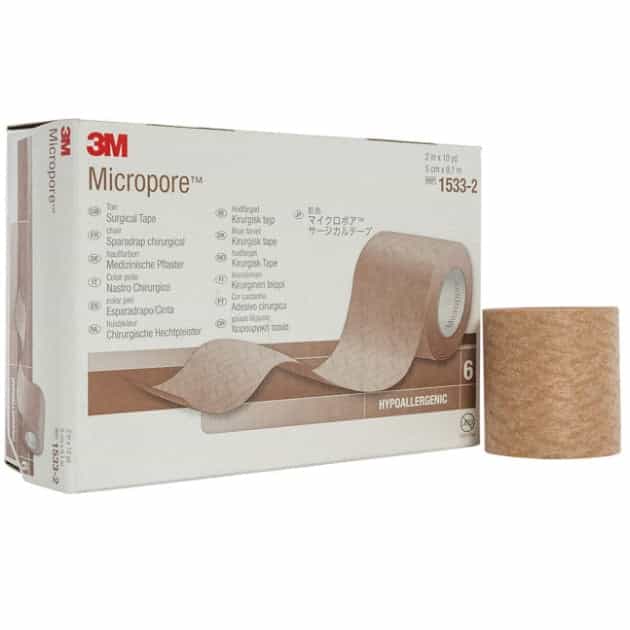 3M™ Micropore™ Medical Tape 1533-2, tan, providing gentle, breathable, and hypoallergenic adhesion for securing dressings and medical devices, available in Canada.