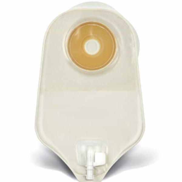 ActiveLife One-Piece Pre-Cut 22 mm Urostomy 9" Pouch Transparent with Durahesive Skin Barrier and Accuseal Tap with Valve. SKU #650829.